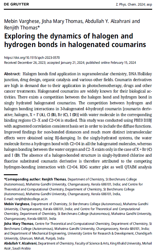 Mebin Varghese’s work ‘Exploring the dynamics of halogen and hydrogen bonds in halogenated coumarins’