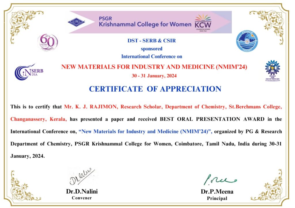 Best Paper Award to Rajimon KJ our PhD student